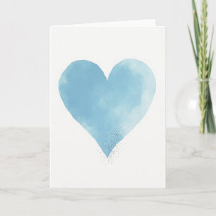 Carte Pailletée Cœur Aquarelle Bleu Ciel