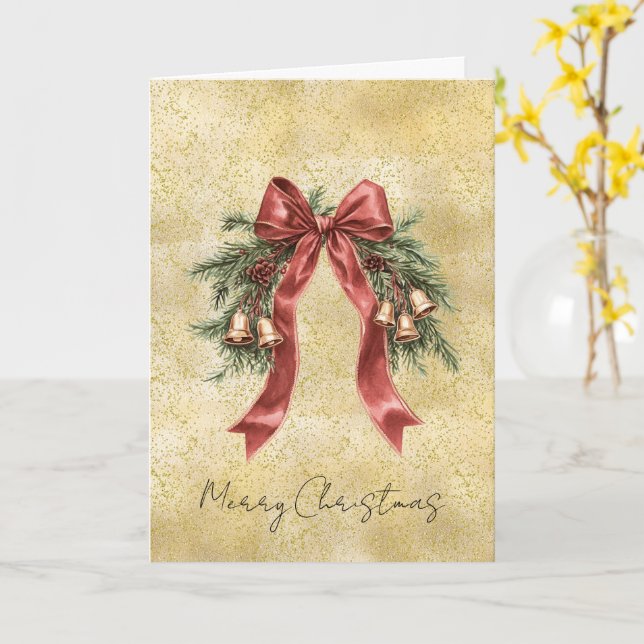 Carte Paillettes de poussière d'or Confettis Ruban rouge (Fleur jaune)