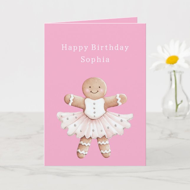 Carte Pain d'épices Fille Ballerina Ballet Anniversaire (Petite plante)