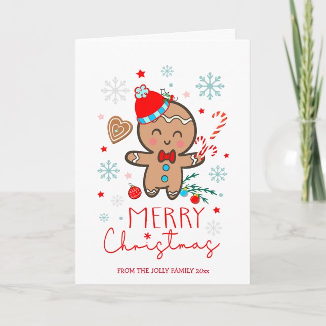 Carte Pain d'épices Homme Cookie Snowflakes Joyeux Noël (Devant)