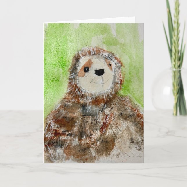 Carte Painting of Plush Sloth on Folded Greeting Card (Devant)