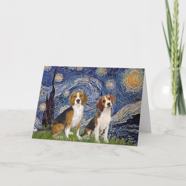 Carte Paire beagle - Nuit étoilée (Devant)