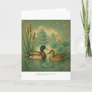 Carte Paire de canards colverts vintage dans un étang or