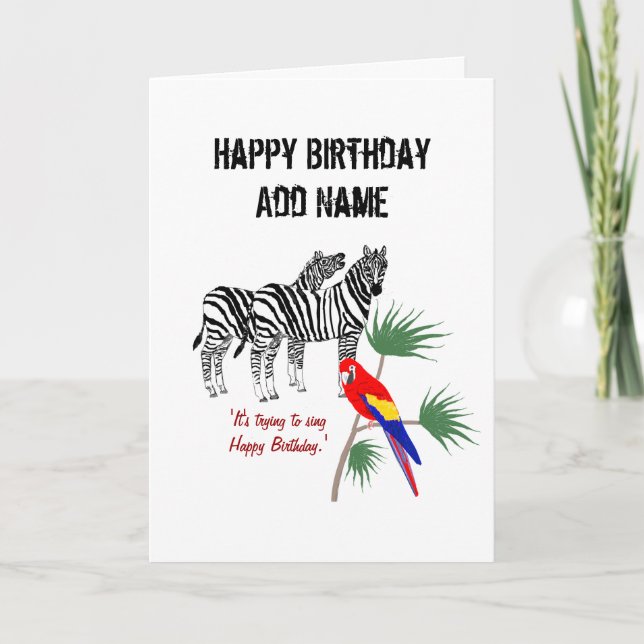 Carte Paire de Zèbres et un perroquet, Anniversaire, per (Devant)