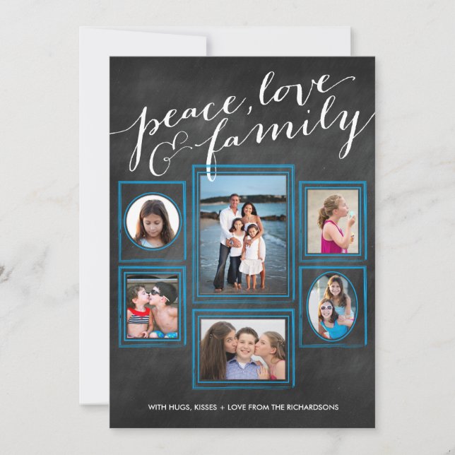 Carte Paix, Amour et Chalk de famille Turquoise (Devant)
