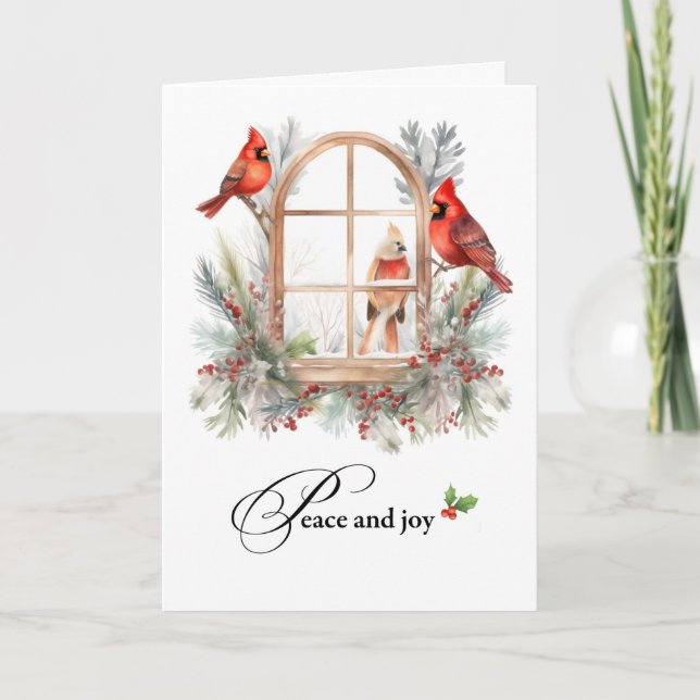 Carte Paix et joie à Noël Cardinal Birds Hiver (Devant)