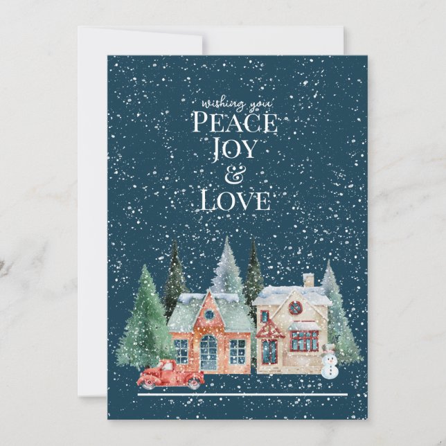 Carte PAIX, JOIE & AMOUR, Maisons de Noël (Devant)