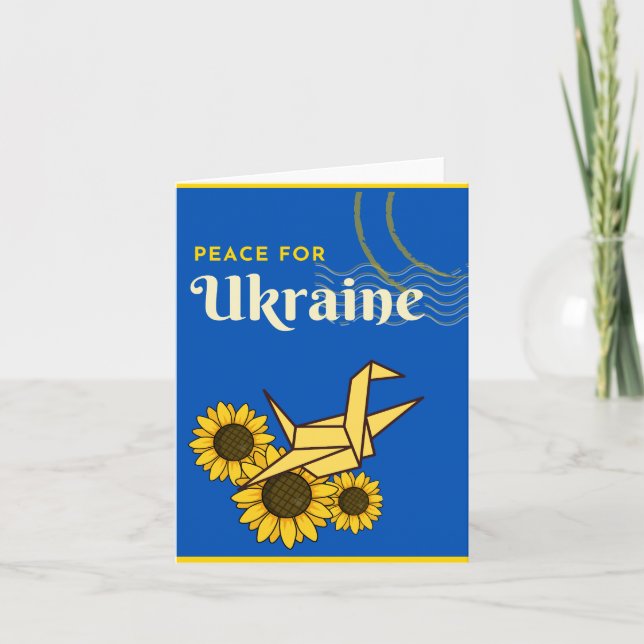 Carte Paix pour l'Ukraine Grue & Sunflower Blue Salutati (Devant)
