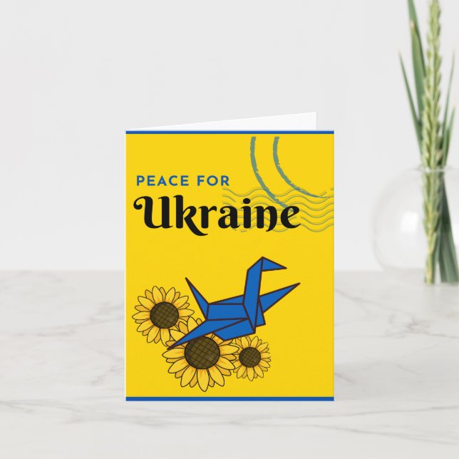 Carte Paix pour l'Ukraine - Grue & Tournesol Jaune (Devant)