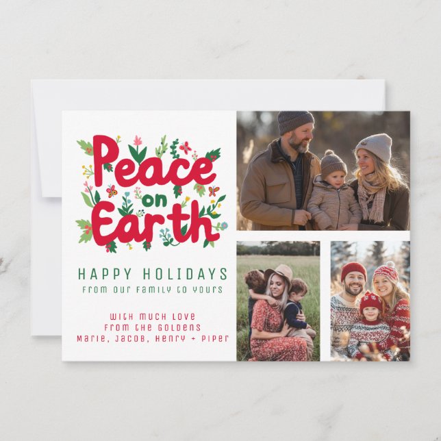 Carte PAIX SUR TERRE CUSTOM 3 - Grille PHOTO Noël Noël N (Devant)