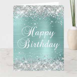 Carte Pale Turquoise Parties scintillant argent Gros ann