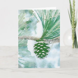Carte Pale Vert hiver Pine Cône Aquarelle Vacances