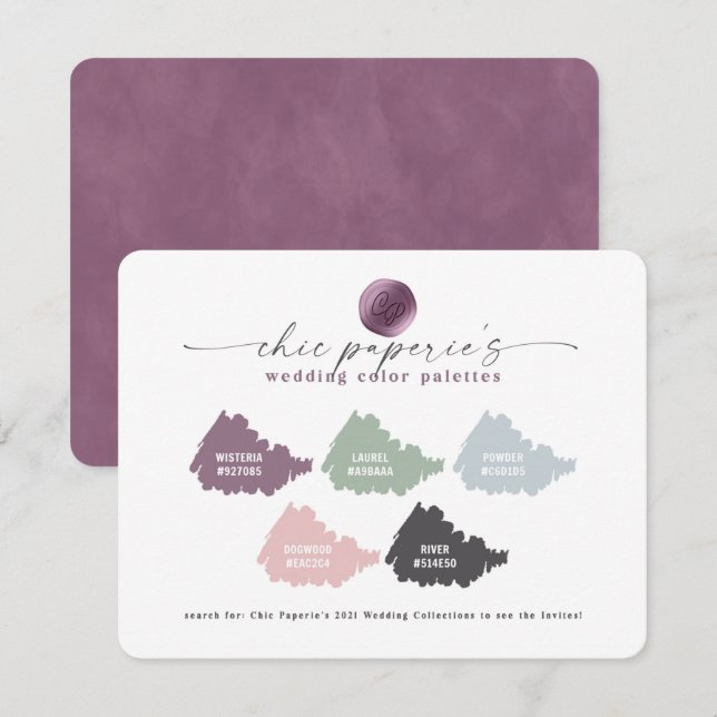 Carte Palette couleur de mariage rose lavande (Devant / Derrière)