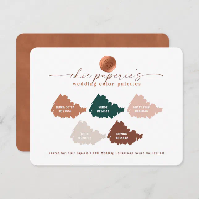 Carte Palette couleur Mariage de l'automne 2021 en terre