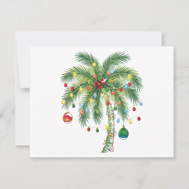 Carte Palmier de Noël tropical avec lumières et ornam (Devant)