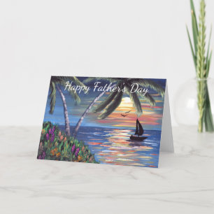 Carte Palmiers Coucher de soleil Peinture Océan Fête des
