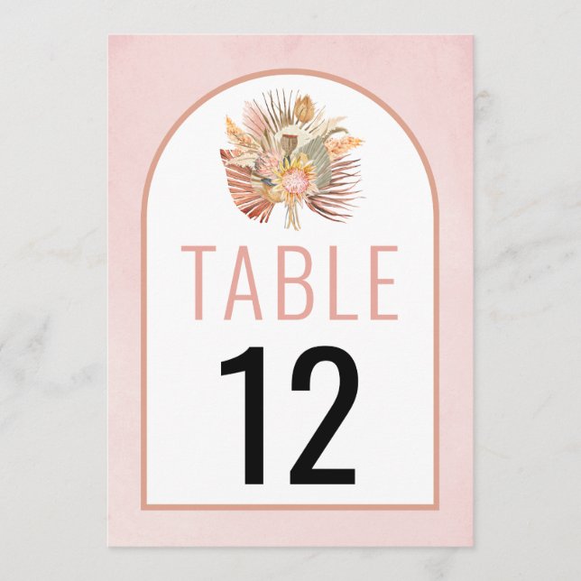 Carte Palmiers séchés et pampas herbe douce rose mariage (Devant)