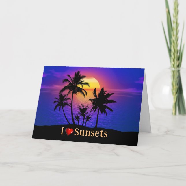 Carte Palmiers tropicaux couchés de soleil (Devant)