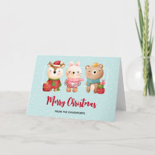 Carte Pals de Noël - Ours de rennes et lapin