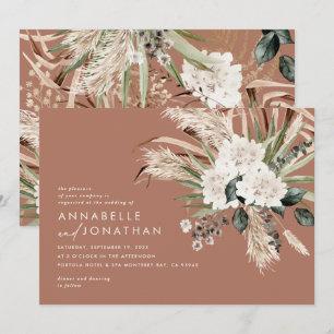 Carte Pampas eucalyptus mariage en terre cuite rustique