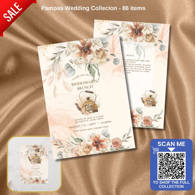 Carte Pampas Florale En Terracotta BRUNCH DE BRIDESMAID (Créateur téléchargé)