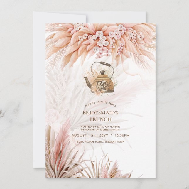 Carte Pampas Grass THÉ Fête des mariées Déjeuner (Devant)