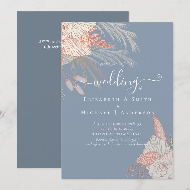 Carte Pampas Tropical Grass Terracotta Mariage (Devant / Derrière)