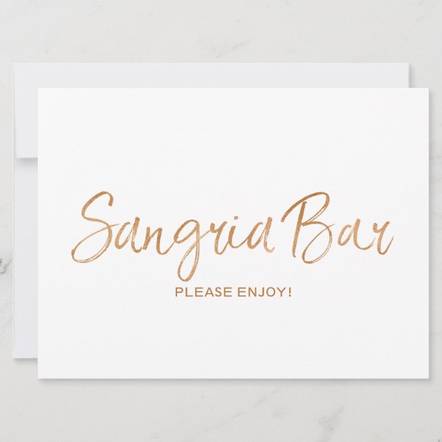 Carte Pancarte "Bar à Sangria" Mariage | Rose Gold Éléga (Devant)