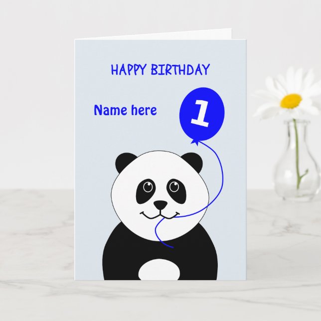 Carte Panda 1er anniversaire mignonne ajouter nom bleu (Petite plante)