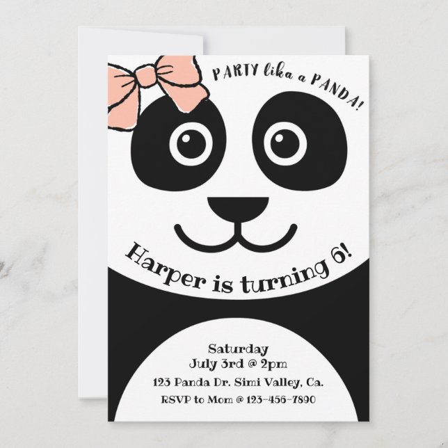 Carte Panda, Anniversaire, Fête des Enfants, Thème Panda (Devant)
