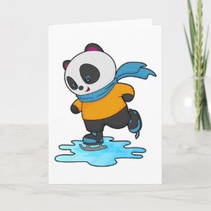 Carte Panda au patinage sur glace avec patins sur glace 