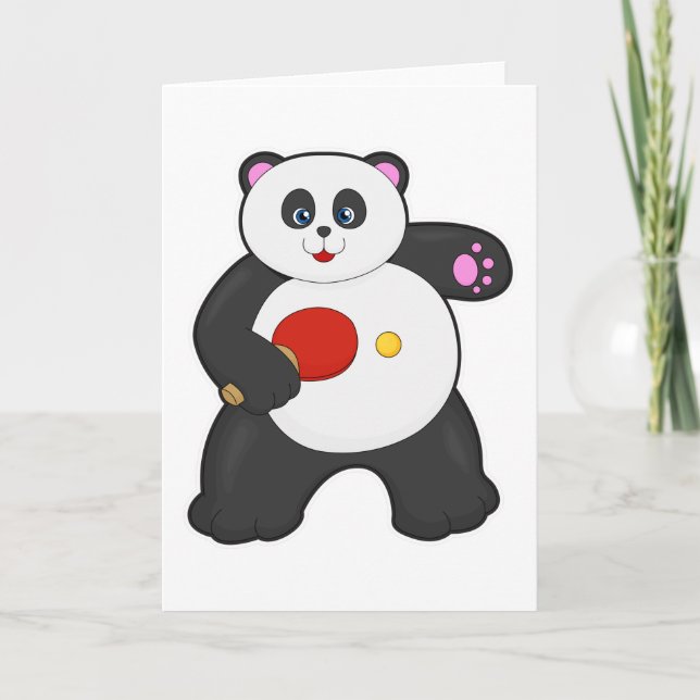 Carte Panda au ping-pong avec raquette de ping-pong (Devant)