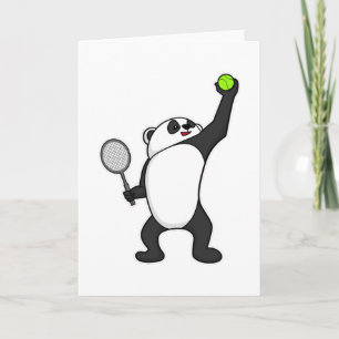 Carte Panda au Tennis avec raquette de tennis