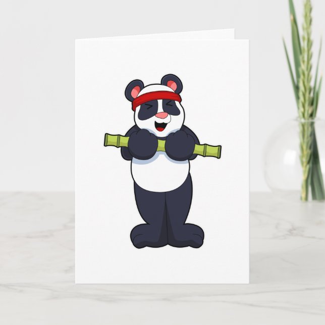 Carte Panda au travail avec le poids du bambou (Devant)