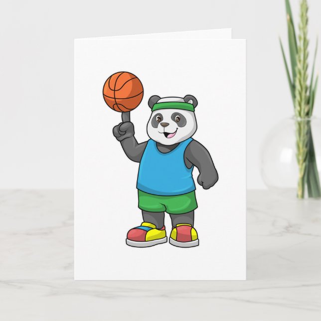 Carte Panda aux sports avec basket-ball (Devant)