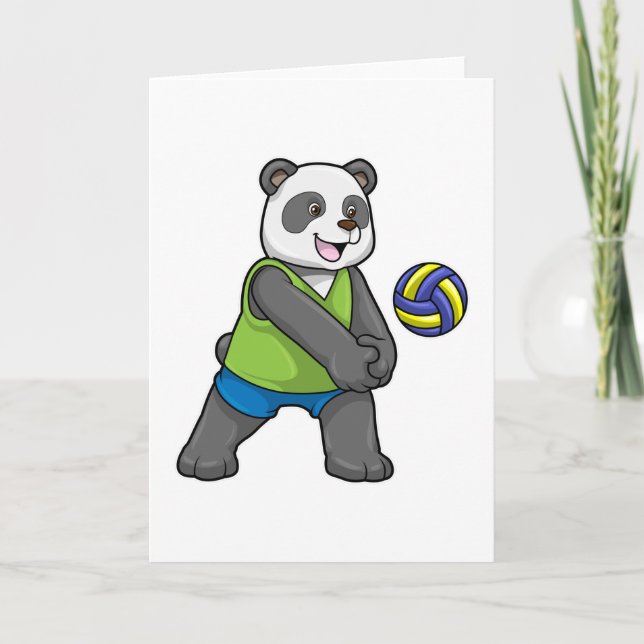 Carte Panda aux sports avec volleyball (Devant)