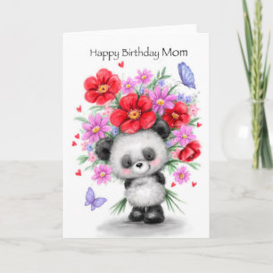 Carte Panda avec de belles fleurs, Joyeux Anniversaire M