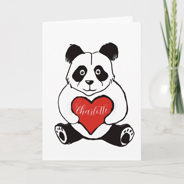 Carte Panda avec le coeur mariage anniversaire épouse (Devant)