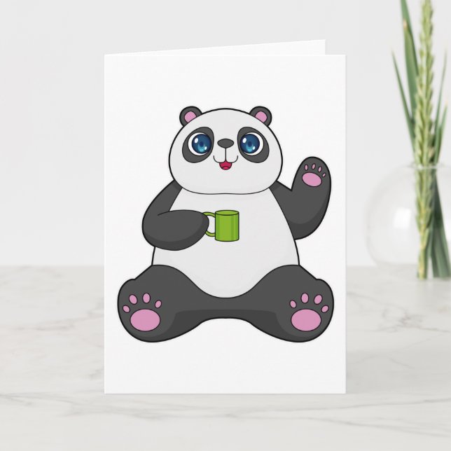 Carte Panda avec tasse de café (Devant)
