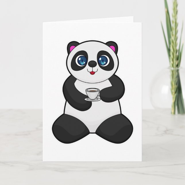 Carte Panda avec une tasse de café (Devant)