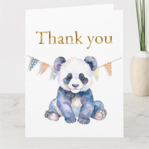 Carte Panda bébé aquarelle avec drapeaux de bottes Merci