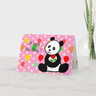 Carte Panda Cartoon et A Heart Flower Anniversaire