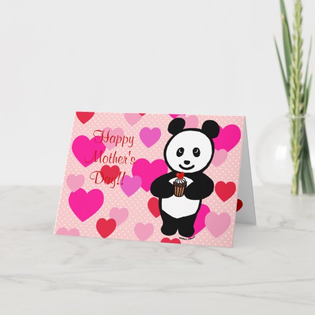 Carte Panda Cartoon et Cupcake Maman (Devant)