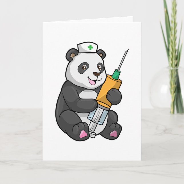 Carte Panda en infirmière avec seringue (Devant)