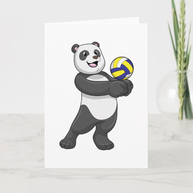 Carte Panda en joueur de volley avec ballon de volley (Devant)
