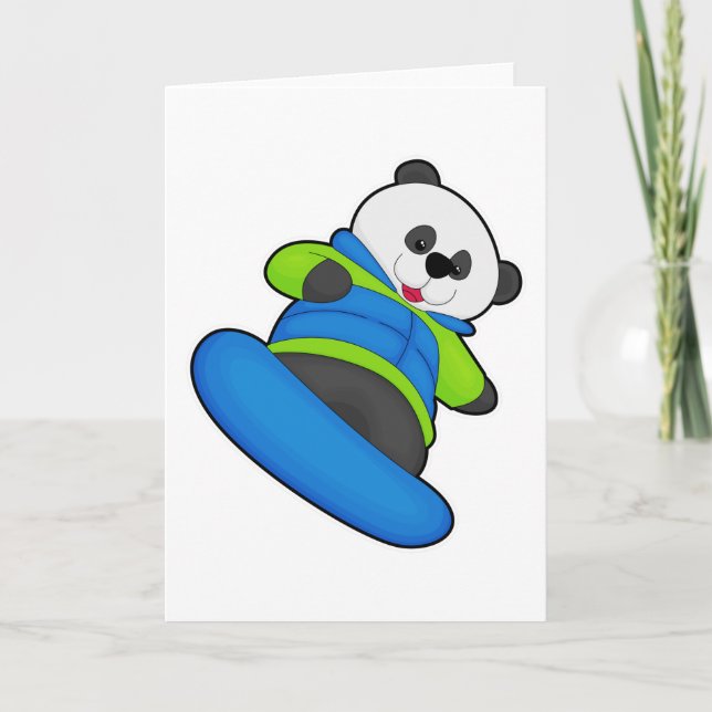 Carte Panda en planchiste avec planche à neige (Devant)