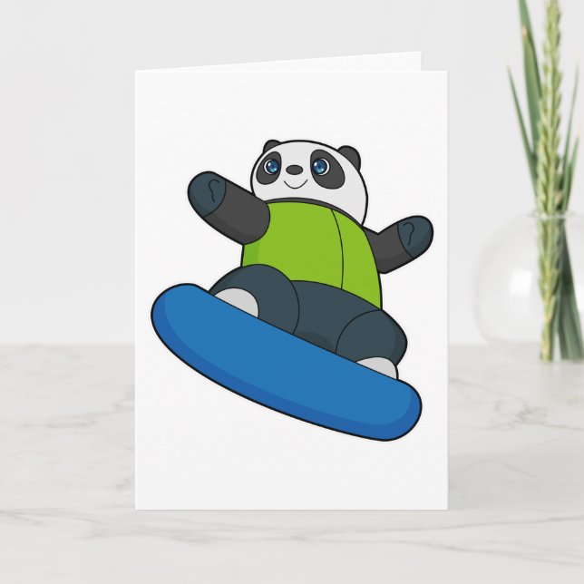 Carte Panda en planchiste avec planche à neige (Devant)