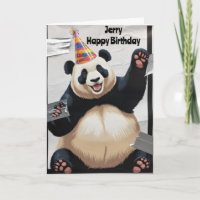 Panda géant assis portant un chapeau d'anniversair