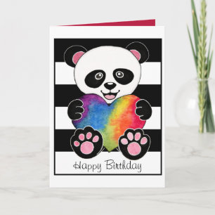 Carte Panda mignon d'aquarelle avec le coeur