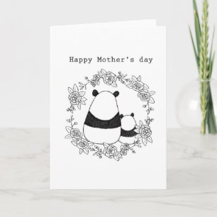 Carte Panda mother's Day cute panda child monochrome